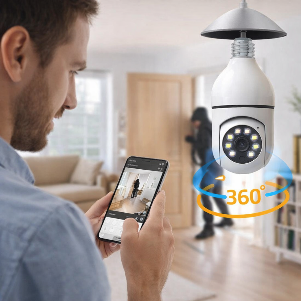 Cámara Bombillo de Seguridad 360° con Luz LED