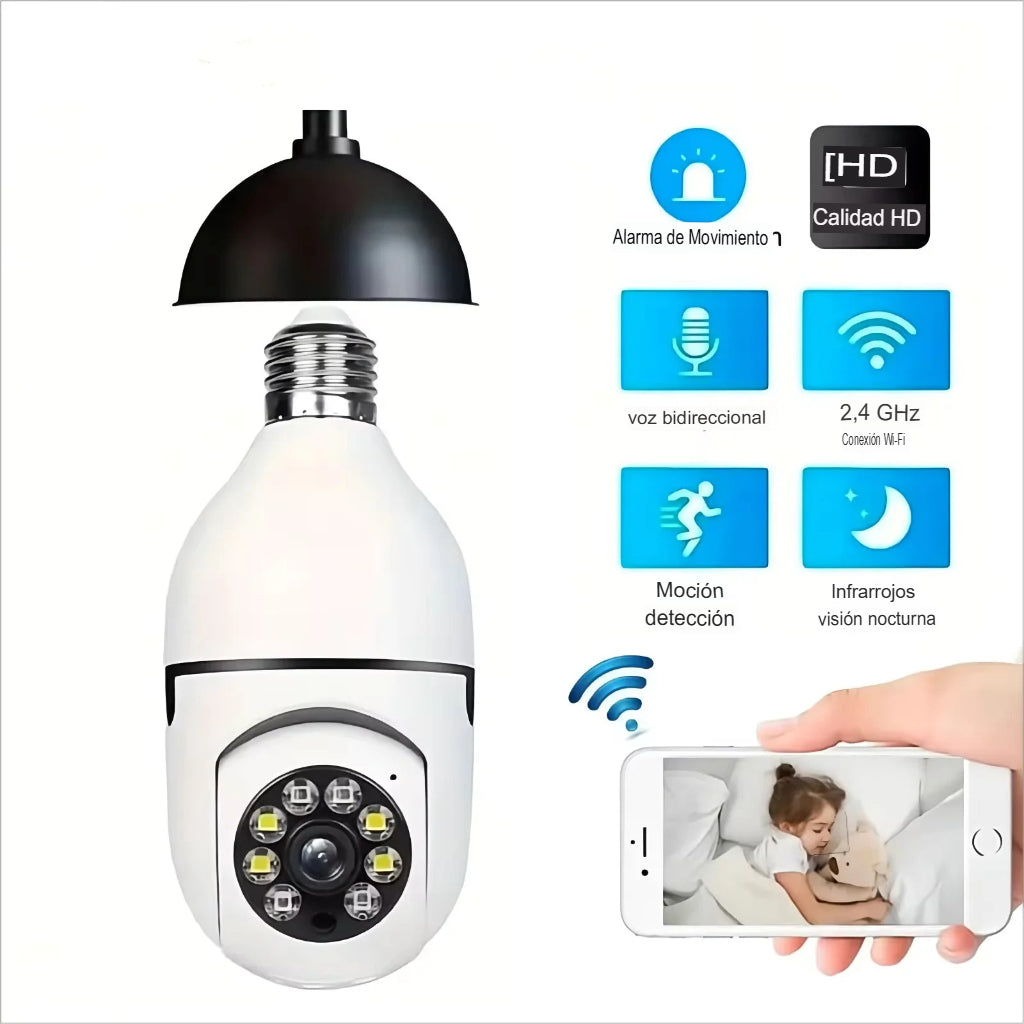 Cámara Bombillo de Seguridad 360° con Luz LED