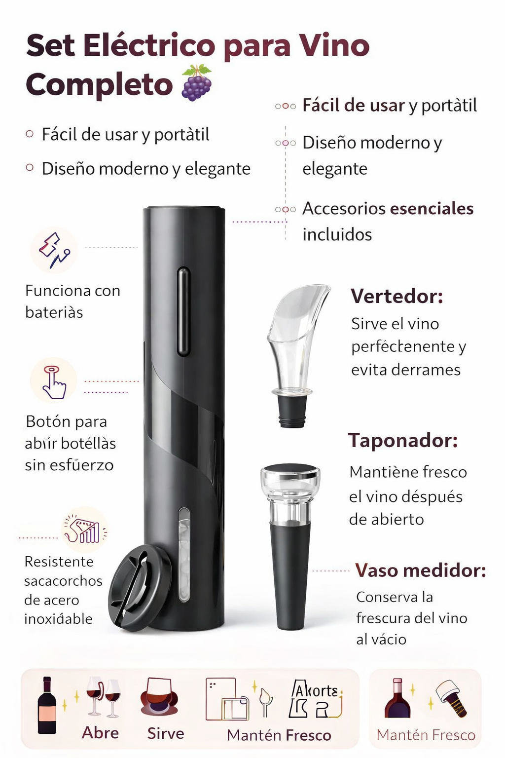 🍷 Set Eléctrico para Vino: Abre, Sirve y Disfruta en Segundos! 🍇