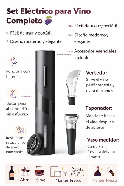 🍷 Set Eléctrico para Vino: Abre, Sirve y Disfruta en Segundos! 🍇