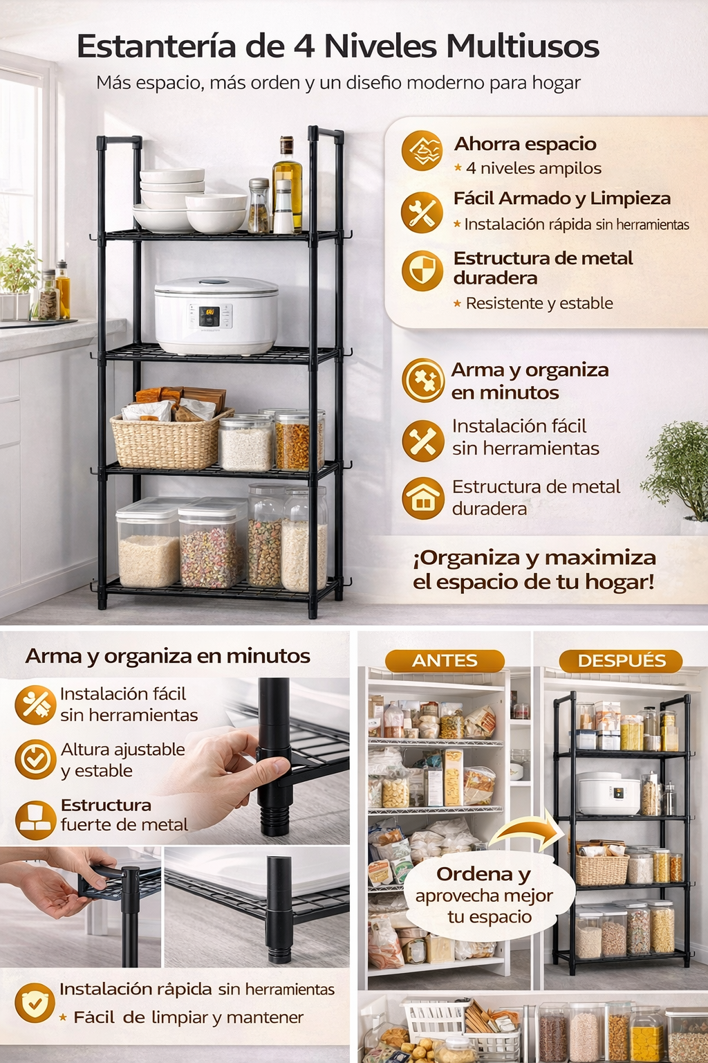 🌟 Transforma tu hogar con el Estante Organizador de 4 Niveles 🌟