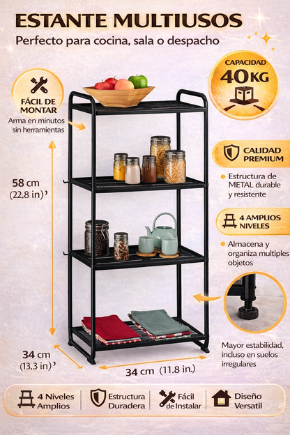 🌟 Transforma tu hogar con el Estante Organizador de 4 Niveles 🌟